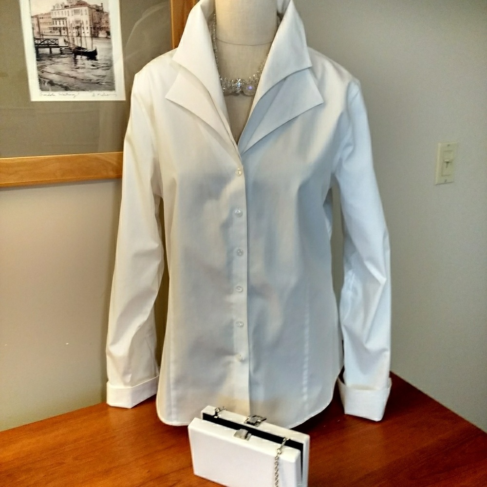 Coldwater Creek White Shirt, Unique Collar, Size L